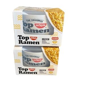 Set Of 2 Nissin Top Ramen Bundle Includes Plastic Bowl, Chopsticks & Spoon KT334